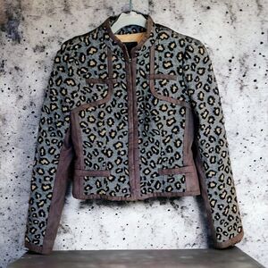 McGinn Leopard Print Cropped Jacket, Size 2, Brown/Black/Tan/Gray